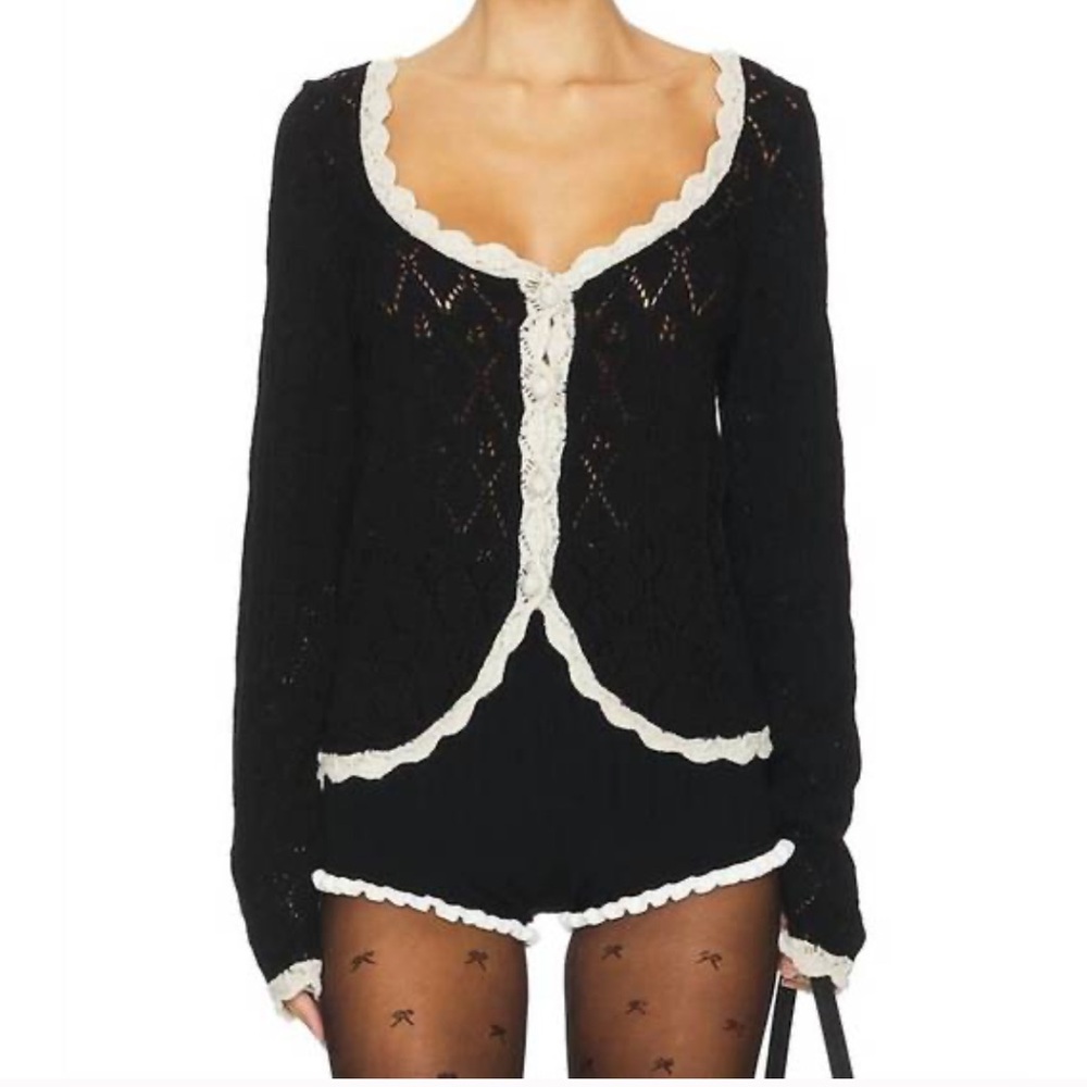 Free People Adelene Crochet Cardigan Coquette Sweater
